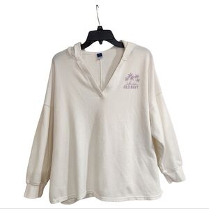Old Navy Womens Sz L Hooded Sweatshirt White Long Sleeve  Purple Palm Tree Logo